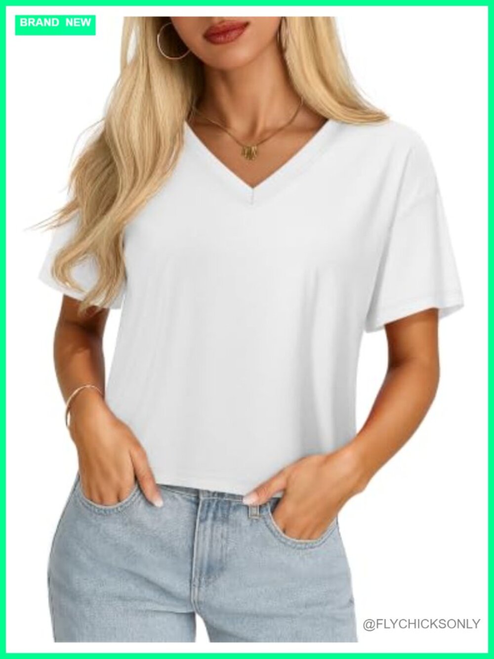 Women's Crop T Shirt V Neck Cotton Blend Loose Fit Short Sleeve Summer Top